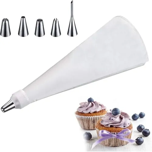 Westmark Garnierset/Dressiersack, Mit Adapter und 5 Tüllen, 7-tlg., Länge: ca. 40 cm, Beschichtete Baumwolle/Rostfreier Edelstahl, Maxi Steel, Weiß/Silber, 30992260