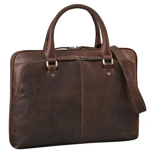 STILORD 'Celine' Schmale Businesstasche 13,3 Zoll Laptop-Tasche Damen Umhängetasche Herren Schultertasche Dokumententasche A4 für Büro Arbeitstasche, Farbe:zamora - braun