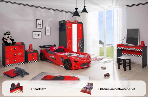 Kinderzimmer komplett Set Autobett Rio 5-teilig Rot