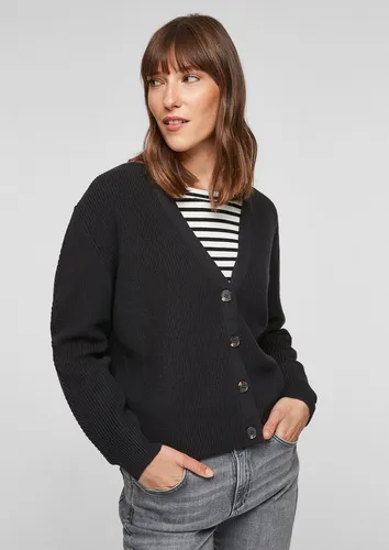 s.Oliver Cardigan aus Baumwollmix Black 48 - Pullover für Damen, weicher Baumwollmix mit V-Ausschnitt, ideal für Übergangszeit und vielseitig kombinierbar.