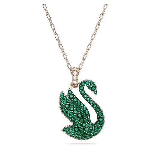 Swarovski Damen-Halskette Iconic Swan 5650067, groß, grün - Elegante Halskette von Swarovski in Grün, verstellbar von 42 bis 47 cm. Ideal für besondere Anlässe oder als stilvolles Accessoire im Alltag.