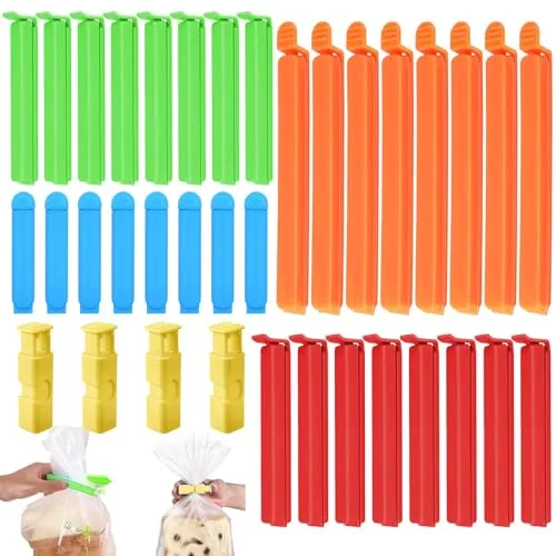 UZSUZZ 36 Stück Verschlussclips, 7/9/11/16 cm Tütenclips, Lebensmittel Clips, Bunt Clips Für Tüten Verschlussklammern, Kunststoff Küche Dichtungsclip Beutelclips, für Verpackung Süßigkeiten Snacks