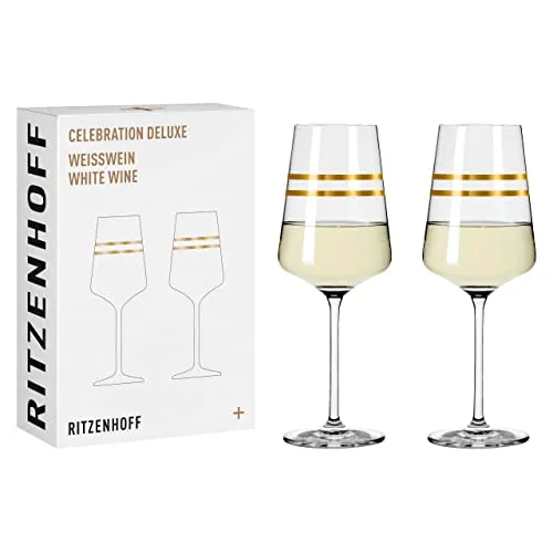 RITZENHOFF 6141002 Weißweinglas 400 ml - Serie Celebration Deluxe Set Nr. 2, 2 Stück mit Echt-Gold - Made in Germany