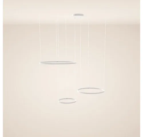 s.luce LED-Hängeleuchte Ring 3er Set, Weiß, Metall, Rund, 80x3.3x1.3 cm - Elegantes 3er Set Pendelleuchten mit flexibler Anordnung für individuelle Lichtgestaltung. Ideal für Tische und Räume mit besonderen Anforderungen. Hochwertige dimmbare LEDs sorgen für optimale Beleuchtung.