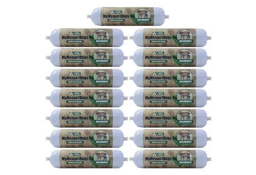 MyMenue4Dogs Hundefutter Wildwurst - 15x 400g - Hundefutter, 15 x 400 g Wildwurst mit Zucchini, hergestellt in Bayern, ideal für empfindliche Hunde, ohne Zusatzstoffe und Zuckerzusatz.