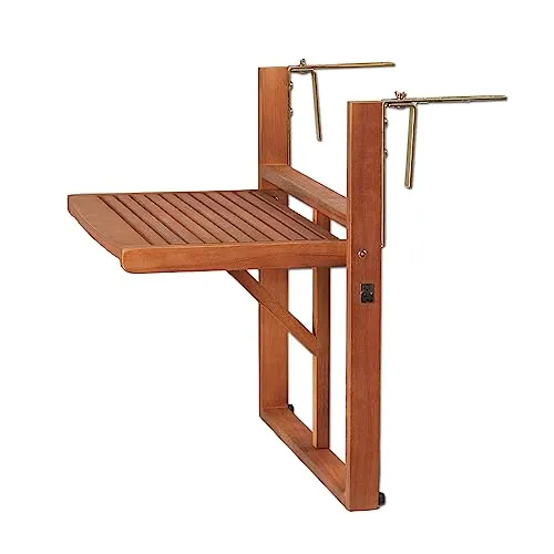 KHG Balkon-Klapptisch aus Eukalyptus-Holz für Terrasse oder Balkon zum Hängen, rechteckig 60x40cm, geölt, klappbar, wetterfest, UV-beständig, platzsparend
