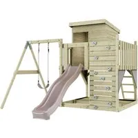 OutdoorToys Spielturm - Altrosa Kinderschaukel - Schaukeln für Kinder ab 3 Jahren, aus robustem Holz gefertigt, ideal für den Garten und fördert die motorischen Fähigkeiten.