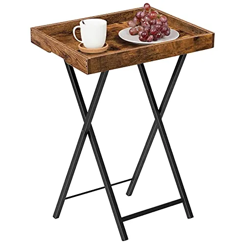 HOOBRO Beistelltisch, Klappbarer Nachttisch, Couchtisch, Faltbarer TV-Tablett zum Essen, Snack-Abendessen, Laptop-Tische für kleinen Raum, Rustikales Braun EBF29BZ01