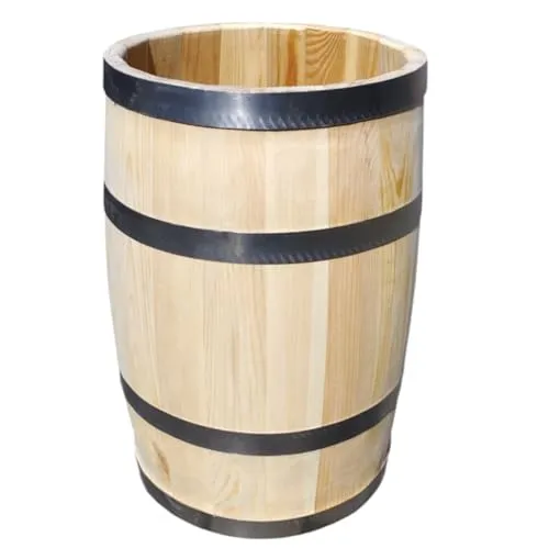 Holzfass Dekorativ ohne Deckel – Rustikales Regenfass oder Pflanzkübel aus Naturholz mit Metallreifen – Handgefertigt, wetterfest 60 Liter