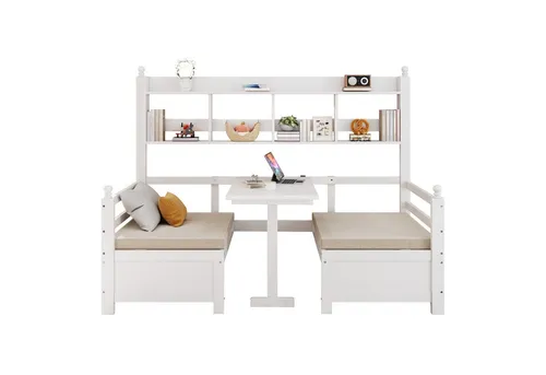 Odikalo Massivholzbett 2-in-1: Schlafsofa & Schreibtisch in weiß von Odikalo