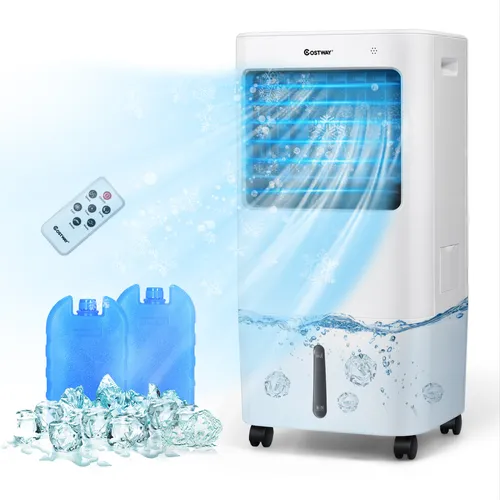 COSTWAY 4in1 Verdunstungsluftkühler - Ventilator mit Luftbefeuchter und Luftreiniger, 3 Modi und 4 Geschwindigkeiten für individuellen Komfort, ideal für Sommernächte.