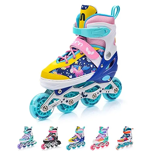 meteor verstellbare 4‑in‑1 Kinder Inline-Skates – Rollschuhe Inliner Schlittschuhe – ABEC‑7 PU‑Räder Aluminiumrahmen – Größen XS 25‑28 S 30‑33 M 34‑37
