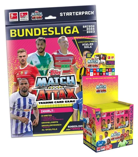Topps Match Attax 2022/23 - Starterset & Display mit 36 Boostern - Entdecken Sie das Topps Match Attax 2022/23 Starterset mit 1 Display und 36 Boostern. Perfekt für Sammler: 12 Karten pro Booster, inklusive limitierter Karte und Sammelmappe.
