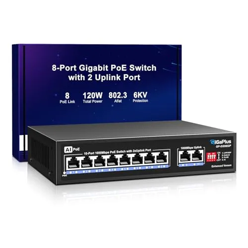 10-Port Gigabit PoE+ Switch mit 8 PoE+ Ports