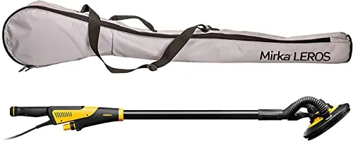 Mirka LEROS Exzenterschleifer - Schleifmaschine für Wände und Decken mit 180° Schleifkopf-Flexibilität (Ø 225 mm), leicht und ergonomisch für komfortables Arbeiten ohne Staub.