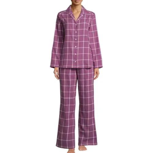 seidensticker Damen Schlafanzug Flanell Pyjama lila (2 tlg) Größe L - Bequemer 2-teiliger Schlafanzug aus 100% Baumwolle in lila. Ideal für entspannte Nächte mit V-Ausschnitt und langem Arm. Perfekt für kuschelige Abende.