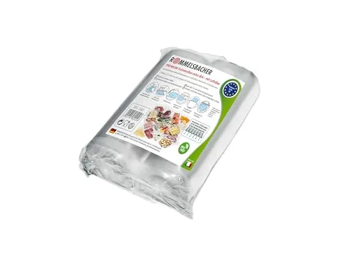 ROMMELSBACHER VRS 1560 Profi Folienrollen 15 x 600cm, 2 Rollen, BPA-frei, extrem stark & reißfest 210μm, eingeprägte Luftrillen, wiederverwendbar, Sous Vide, Made in Europe, für alle Balkenvakuumierer