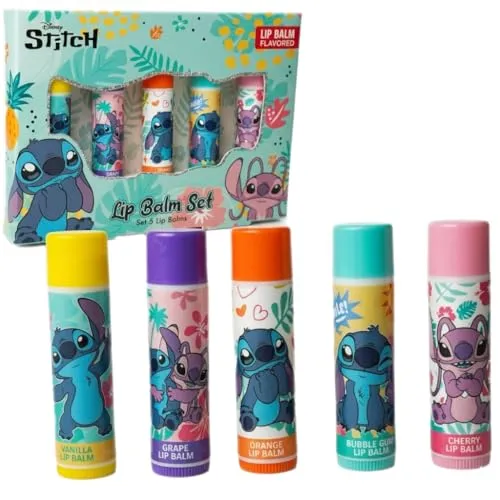 Disney Stitch Lippenbalsam-Set – 5er-Pack Tropische Geschmacks-Kollektion für feuchtigkeitsspendende und feuchtigkeitsspendende Lippen