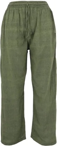 GURU SHOP Unisex Goa Yogahose - Baumwoll-Hose in Grün, Size:M - Bequeme Yogahose aus leichtem Baumwollmaterial mit elastischem Bund und praktischen Seitentaschen, ideal für Yoga und Freizeit.