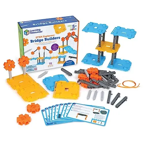 Learning Resources LER9461 STEM Explorers Brückenbauer, 72-teilig, ab 5 Jahren, Bauspielzeug, Baukästen, Mint-Projekte für Kinder, Spielzeug zum Selberbauen, Einheitsgröße