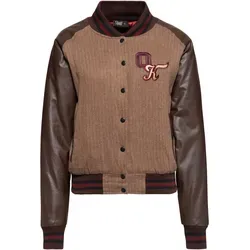 Queen Kerosin Baseball College Damen Jacke 3XL - Stylische College Jacke für Damen in schwarz-braun, ausgestattet mit praktischen Eingrifftaschen und aus hochwertigen Materialien für optimalen Tragekomfort.