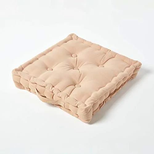 Homescapes Bodenkissen Beige 40 x 40 cm - Praktisches Sitzkissen - Hochwertiges Sitzkissen aus 100% Baumwolle, ideal für Stühle, Bänke und als Bodenkissen. Mit stabiler Polyester-Füllung für hohen Komfort. Praktischer Tragegriff für einfache Mobilität. Perfekt für jedes Zuhause!