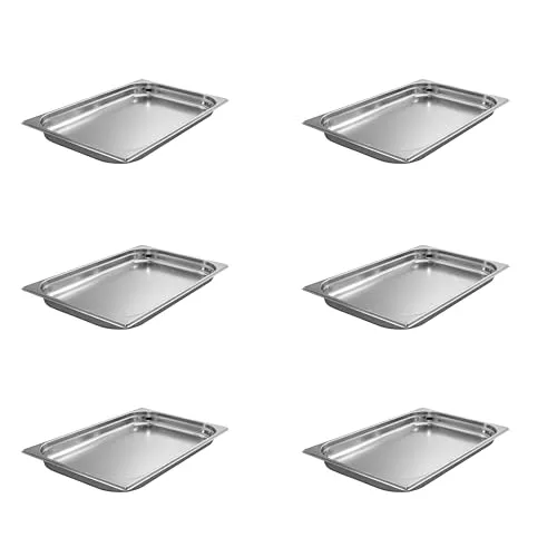 AcMAx 6 Stück GN 1/1 Gastronormbehälter GN-Behälter Edelstahl 5,0 Liter Tiefe 40mm Gastronorm