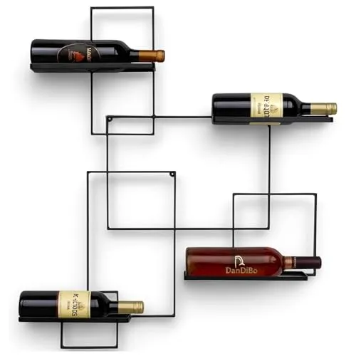 DanDiBo Weinregal Metall Schwarz Black Line - Wandregal für 4 Flaschen - Elegantes Weinregal zur Wandmontage aus pulverbeschichtetem Metall, ideal für 4 Flaschen. Verhindert das Austrocknen des Korkens durch waagerechte Lagerung und ist ein stilvoller Blickfang in Ihrem Zuhause.