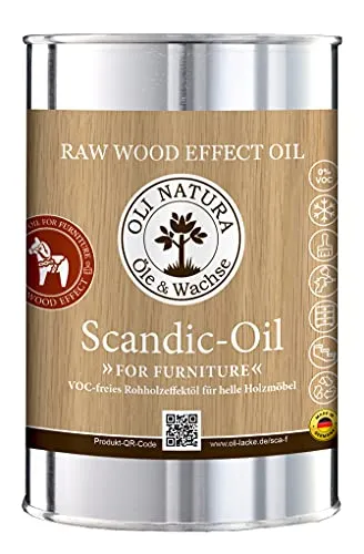 OLI-NATURA Scandic-Oil For Furniture - Rohholzeffektöl 1L - Lösungsmittelfreies Holzöl für Möbel, ideal für Eiche, Fichte, Kiefer und Tanne. Schützt und erhält die natürliche Optik des Holzes, atmungsaktiv und leicht zu überarbeiten.