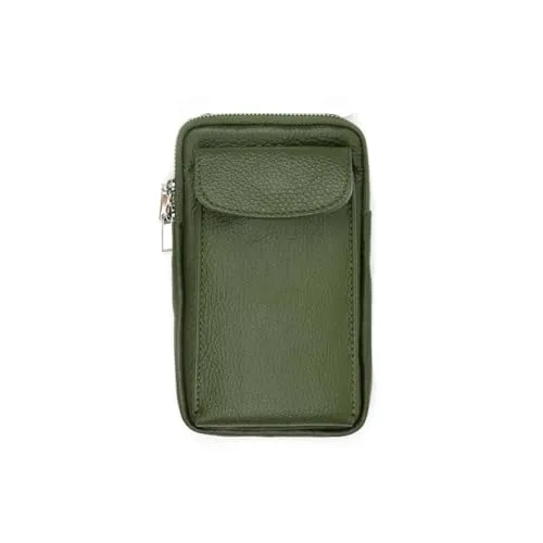 OBC Made in Italy Damen Leder Tasche Handytasche Umhängetasche Geldbörse Schultertasche Brieftasche Smartphone Geldtasche Ledertasche Crossbody Abendtasche Handy bis 6,5 Zoll Olivgrün