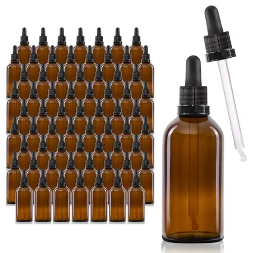 Oputec 68 x 100ml Pipettenflasche aus Braunglas mit Glaspipette: Großpackung Apotheker-Flaschen für Aromatherapie, Kosmetik, Tropfflasche lichtgeschützt, für pharmazeutische Anwendungen und Labor