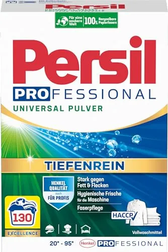 Persil Waschmittel Universal Professional, Pulver, 7,8 kg - Tiefenrein Plus - Waschmittel für weiße Textilien, 130 Waschladungen. Energiesparend bei 20°-95° C und HACCP-zertifiziert für professionelle Nutzung. Entfernt hartnäckige Flecken und sorgt für hygienische Frische.