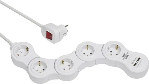 Brennenstuhl Steckdosenleiste 5-fach mit Schalter und USB - Steckdosen & Zubehör, flexible 5-fach Steckdosenleiste mit 2 USB Ladebuchsen, TÜV GS-geprüft und ideal für den Innenbereich.