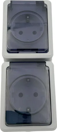 Fach Steckdose Klapp-Deckel Doppelsteckdose 16 A / 250 V / IP44 Aufputz grau, Variante:vertikal 2
