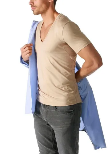 Mey Basics Dry Cotton Herren Shirts 1/2 Arm - Herren-Unterhemden mit körpernaher Passform und V-Ausschnitt, ideal als unsichtbare Unterwäsche unter Businesshemden. Extra-langer Rücken und schweißabsorbierende Einsätze sorgen für maximalen Komfort.