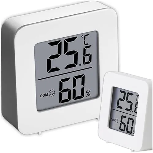KRUMAD Digitales Thermometer Hygrometer Innen, Mini Raumthermometer mit Luftfeuchtigkeitsmesser, Temperatur- und Feuchtigkeitsanzeige für Wohnzimmer, Büro, Schlafzimmer, Babyzimmer