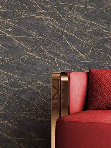 Newroom Vliestapete Dabie - Glamouröse Marmortapete in Schwarz mit Gold - Edle Vliestapete in schwarzer Marmoroptik für stilvolle Akzente. Ideal für Wohnzimmer, Schlafzimmer oder Küche. Die hochwaschbeständige Oberfläche sorgt für Langlebigkeit und einfache Pflege.
