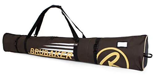 BRUBAKER Skitasche Carver Champion Braun Beige - Gepolsterter Skisack für 1 Paar Ski und Stöcke - Reißfester Ski Bag 190 x 34 x 34 cm