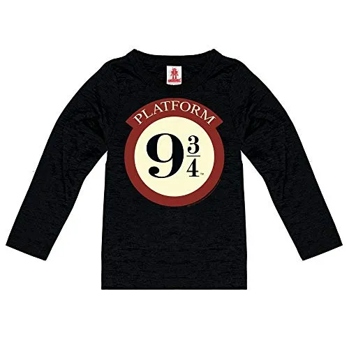 Logoshirt® Harry Potter Gleis 9 3/4 Langarmshirt für Kinder - Offizielles Harry Potter Fun-T-Shirt in Schwarz mit langlebigem Siebdruck. Hergestellt aus 100% Baumwolle für optimalen Tragekomfort – ideal für kleine Zauberer und Hexen!