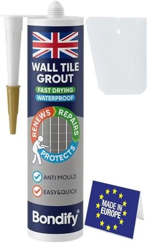 BONDIFY Wasserfest Fugenmörtel Weiß kartusche für Wand und Boden, 450g SCHNELLTROCKNEND Fliesen Fugenreparatur Set Weiß, Fugenmasse, Fugen Reparatur, Fliesenfugen Ausbessern & Erneuern für Küche & Bad