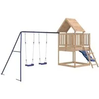 vidaXL Spielturm aus massivem Kiefernholz - Robuster Spielturm mit Kletterwand, Wellenrutsche und Schaukeln für unendlichen Spaß im Garten. Ideal für Kinder von 3-8 Jahren, sicheres Design mit Holzgeländern und schattenspendendem Dach.