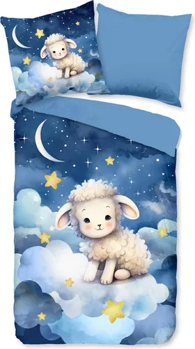 PURE luxury collection Kinderbettwäsche Sheepy 2-teilig - Bettwäsche-Sets aus 100% Mikrofaser, maschinenwaschbar bis 40°C, mit praktischen Reißverschlüssen und Wendeoptik für einen bunten Schlafplatz im Weltall-Design.