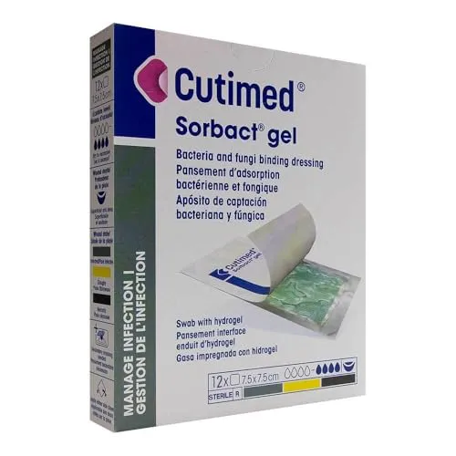 Cutimed Sorbact Gel Kompressen 7,5x7,5 cm - 12 Stück - Arzneimittel für die Wundversorgung, mit antibakterieller Wirkung zur Förderung der Heilung und Reduzierung von Infektionsrisiken.
