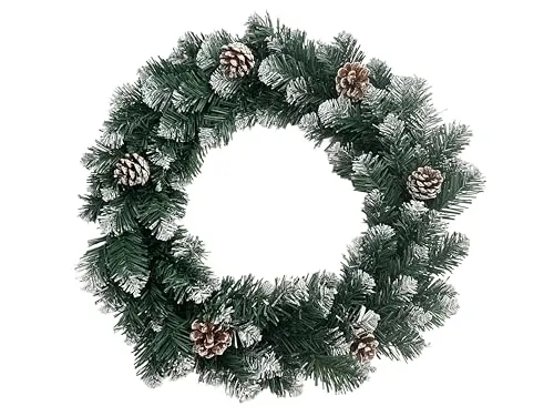 PrimoLiving Künstlicher Weihnachtskranz Türkranz Tannenkranz Tannengrün- ⌀ 50 cm grün mit Zapfen und Schnee Deko Kranz für Weihnachten Advent P-16022