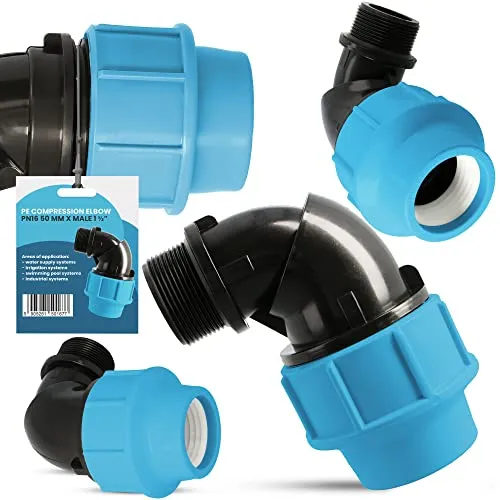 PE Rohr Winkel 90° Bogen PN16 (50 mm x 1 1/2'' AG) Kupplung Fitting Wasserrohrbogen L-Stück Bewässerungssystem Wasserleitung Wasserrohr Verbinder Garten Versorgungsleitung Pipeline Sprinklersystem