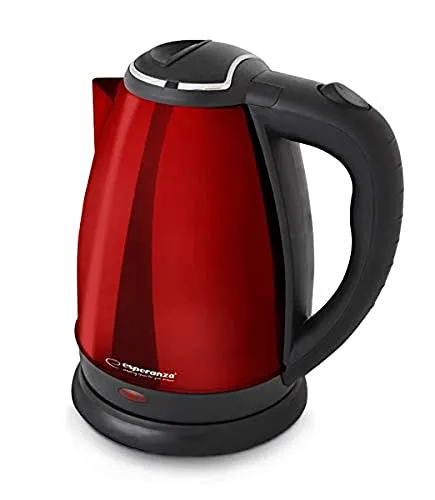 Esperanza 1,8 Liter Edelstahl Design Wasserkocher 360° drehbare Basisstation, Metall, glänzend (Rot) EKK013R