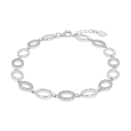 Amor Armband 925 Sterling Silber mit Zirkonia - Elegantes Damenarmband aus 925 Sterling Silber, verstellbar von 18 auf 20 cm. Ideal als Geschenk für besondere Anlässe – kommt in einer hochwertigen Schmuck Geschenk Box.