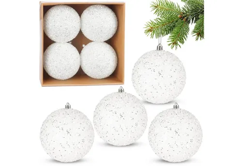 BRUBAKER Weihnachtsbaumkugel Glitzer Weihnachtskugeln - 4er Set große Glitter Baumkugeln - 10 cm (4 St), Christbaumkugeln Bruchsicher aus Kunststoff - Christbaumschmuck