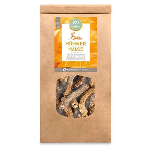 naftie Kausnacks Hühnerhälse getrocknet - für artige Hunde - Vitamine Proteine Calcium - Kauartikel Barf-Snacks Leckerli Training & Belohnung - 250g