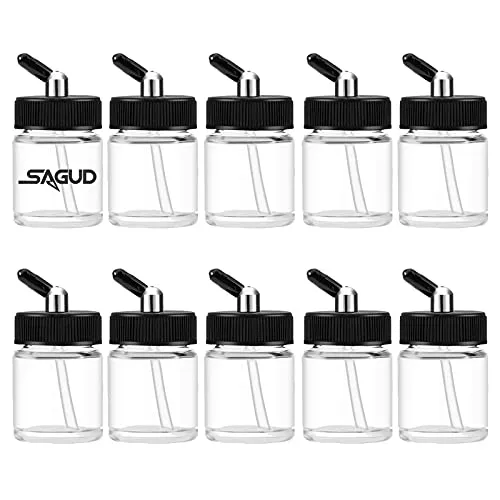 Sagud 10pcs Glas Airbrush Flaschen Kit 20cc Airbrush Dose mit 10 pcs Adapter Deckel Kit für doppeltwirkende Siphon Airbrush Pistole Airbrush-Gläser